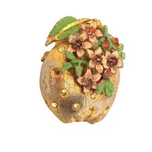 Strawberry Floral Pin Sculptural Vintage Brooch